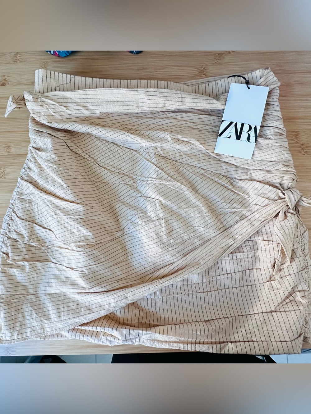 ZARA Beige with Dark Pinstripe Top